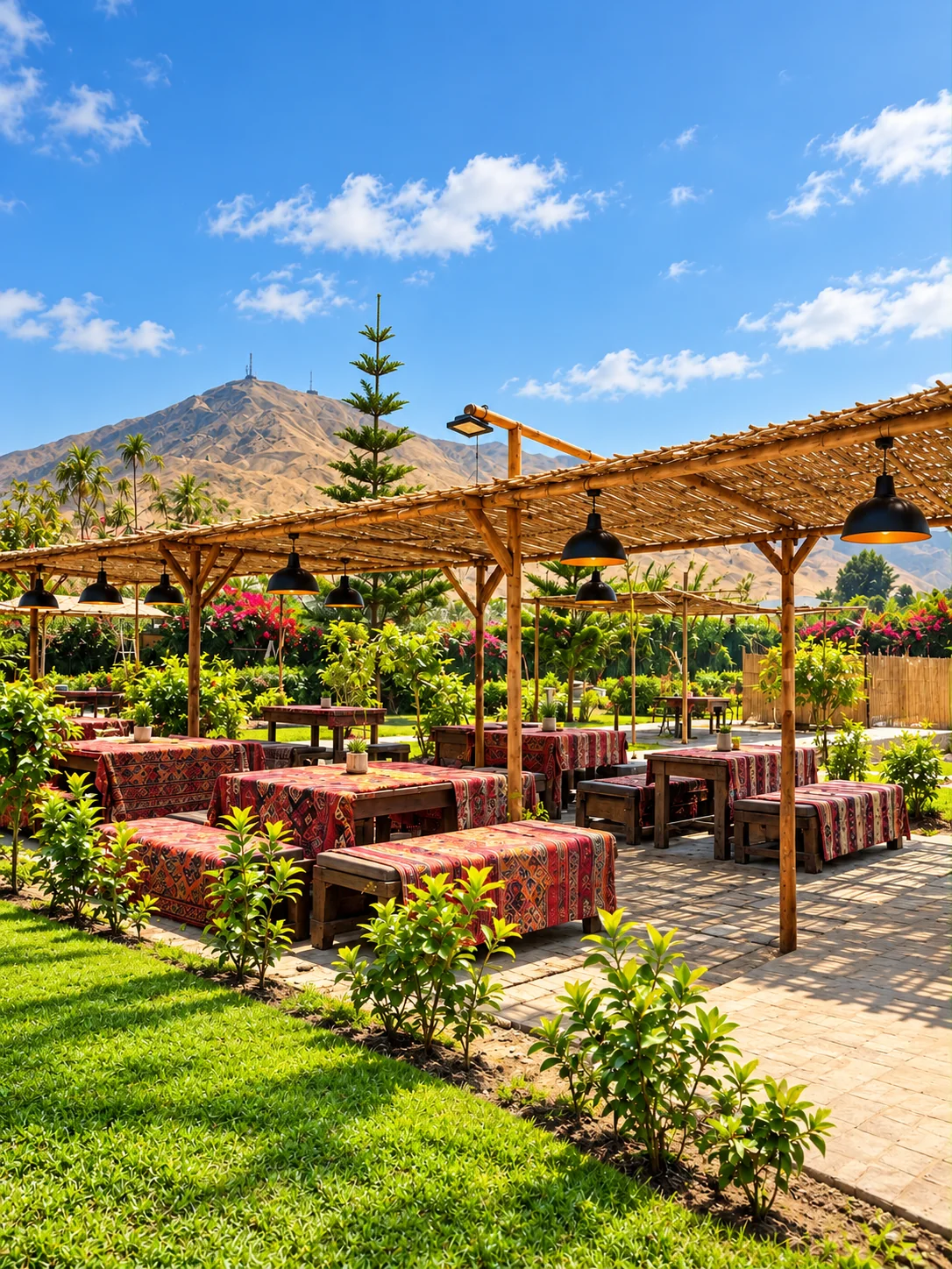 Pérgola amplia acondicionada para eventos y reuniones sociales